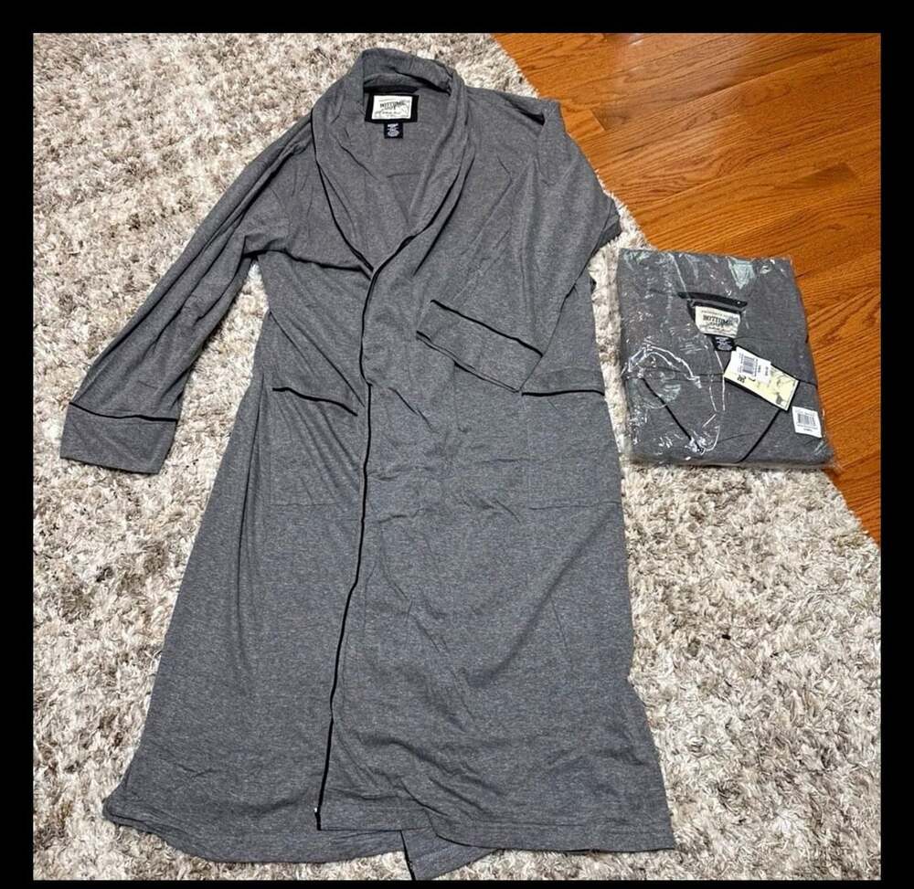 Men's Knitted Jersey Shawl Collar Robe Gray Size S/M/L